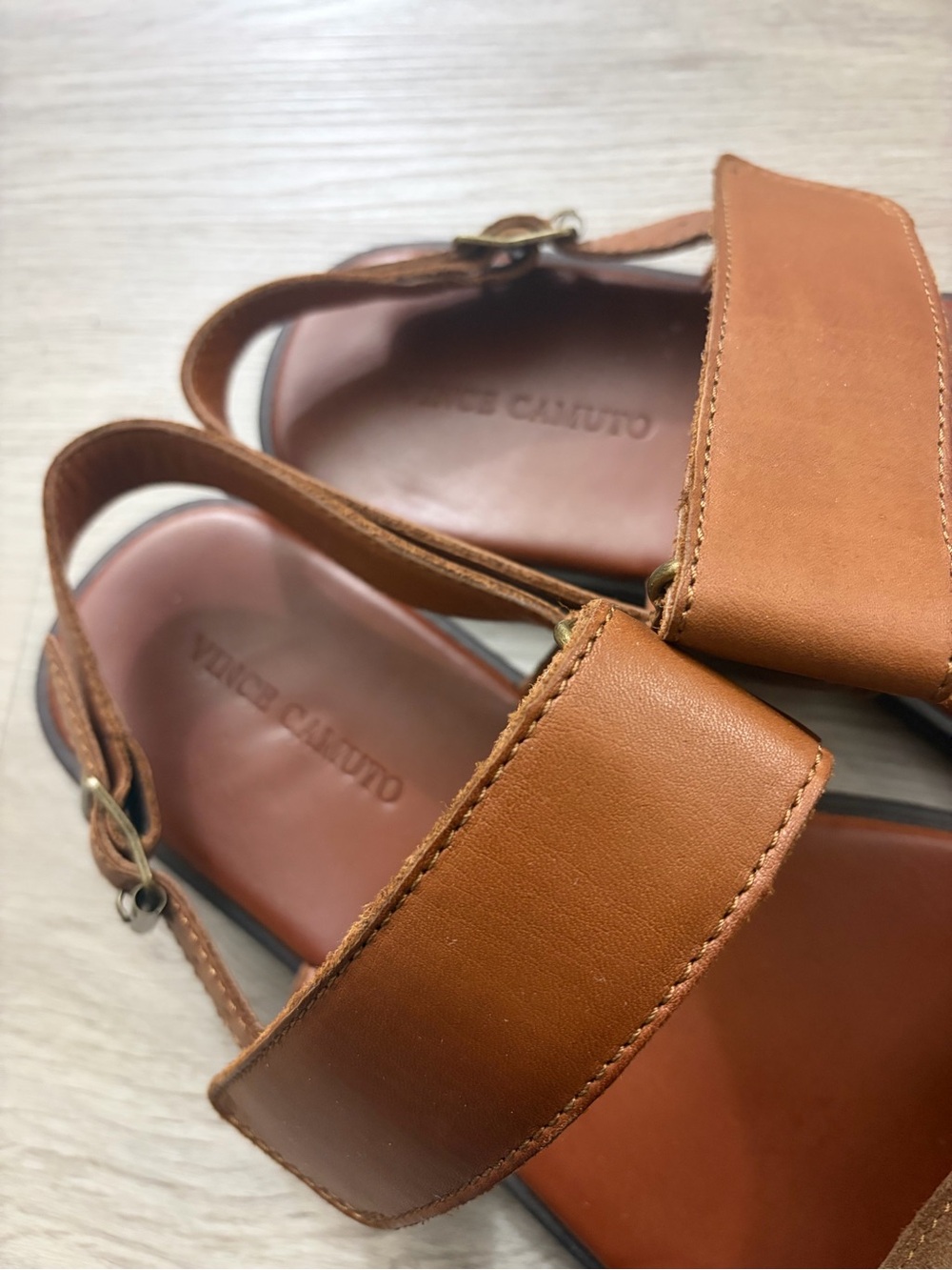 Vince Camuto Men's Tan/Brown Leather & Suede Double-Strap Sandals - Picture 3 of 7